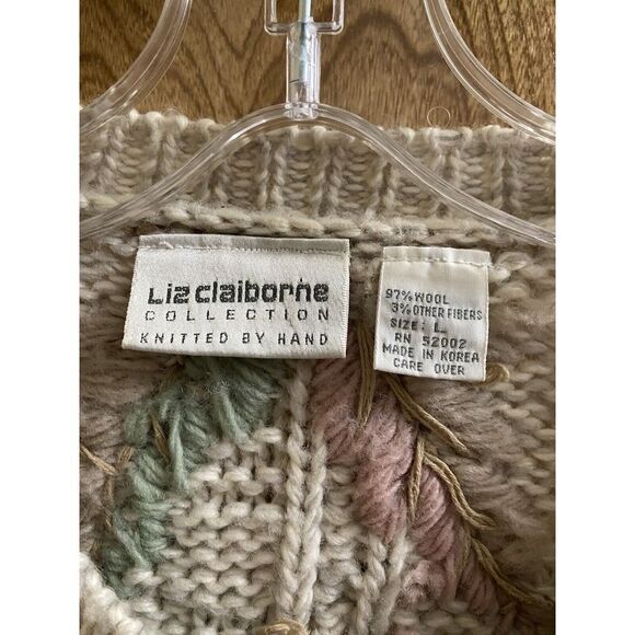 Vintage Liz Claiborne Hand Knit Wool Button-up Sweater Pastel Designs Grandma L - Picture 2 of 16